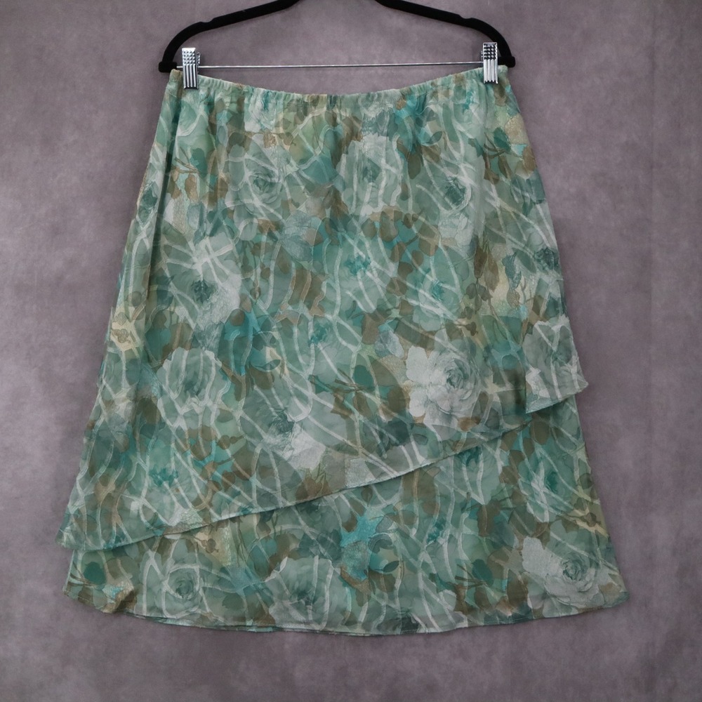 Kathy Roberts Green Floral Knee Length Flare Skirt Pull On‎ Vintage Y2K Plus 16